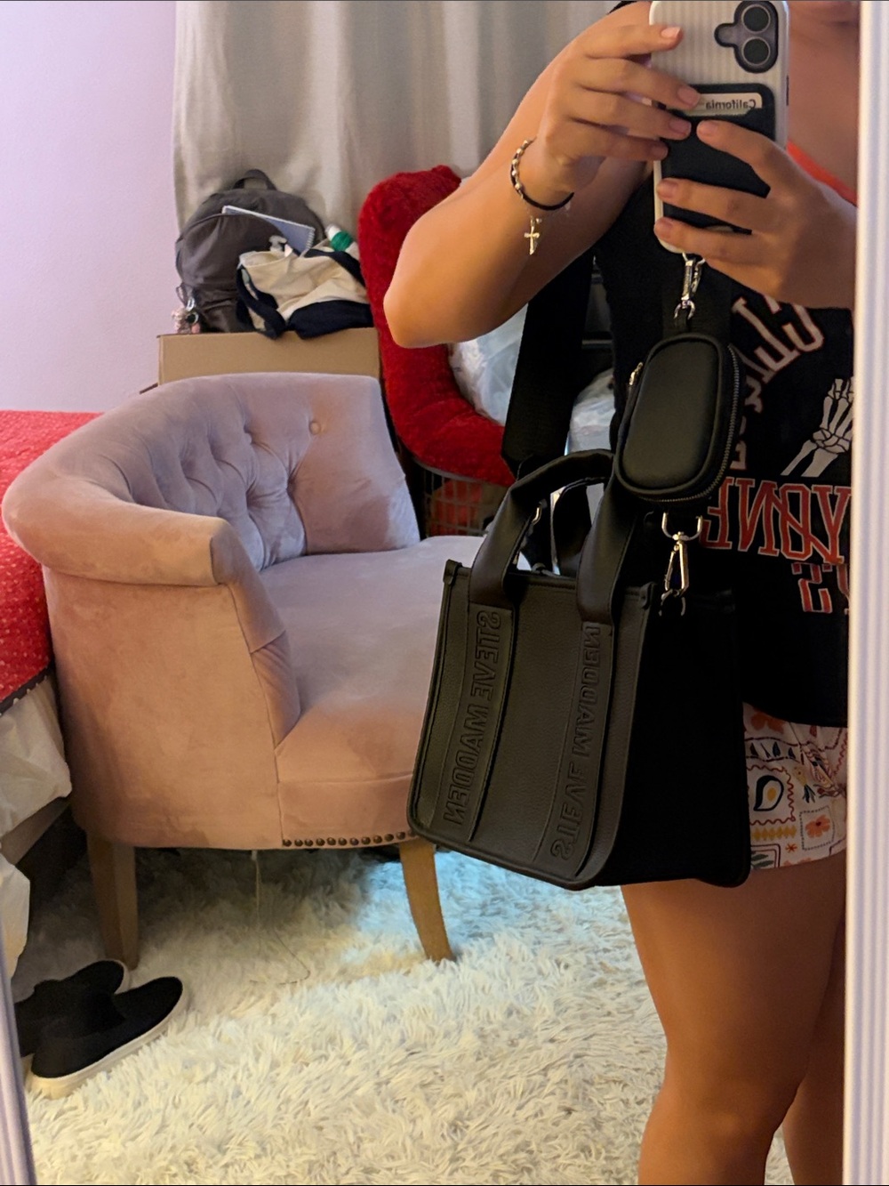 Steve Madden Black Structured Shoulder Bag with Strap Pouch